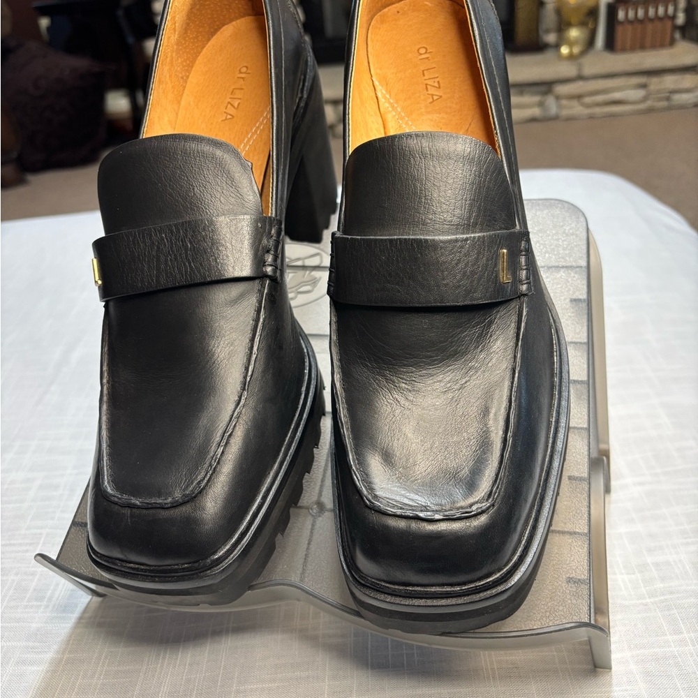 dr Liza Black Chunky Penny Loafers with Platform Sole